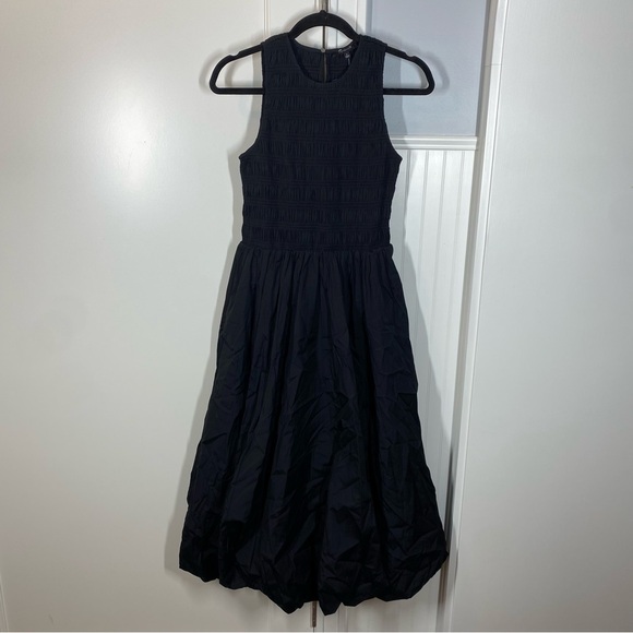 Madewell true black The Melody Bubble-Hem Smocked Midi Dress in Poplin small nwt - Picture 2 of 10